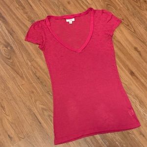 Sheer Fuchsia Scoop V-neck T-shirt